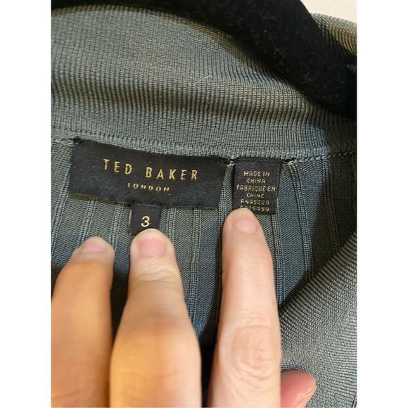 Ted Baker London Meenaa Cardigan Ribbed Top in Olive Green - Size 3 (US Medium) - Picture 4 of 12